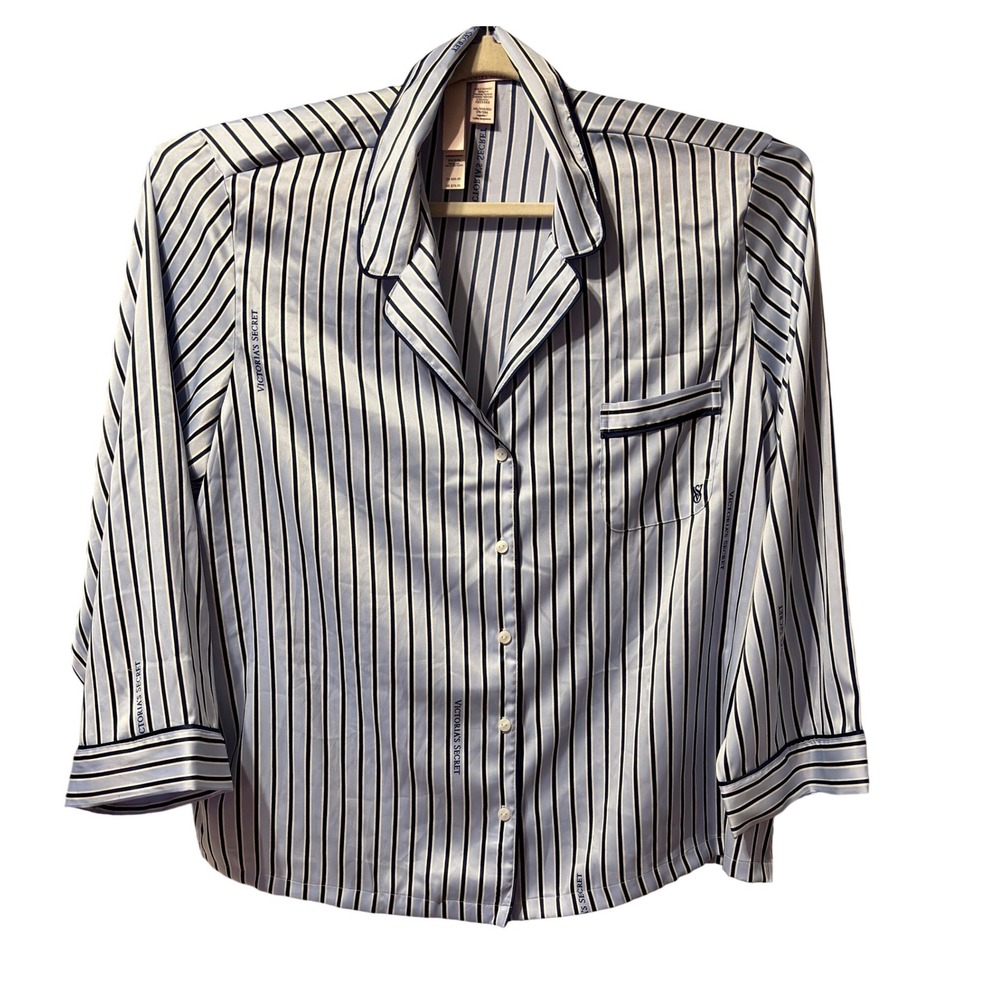 Victoria's Secret Satin Stripe Pajama Set Women's Button‎ Up Top Pants Sleepwear